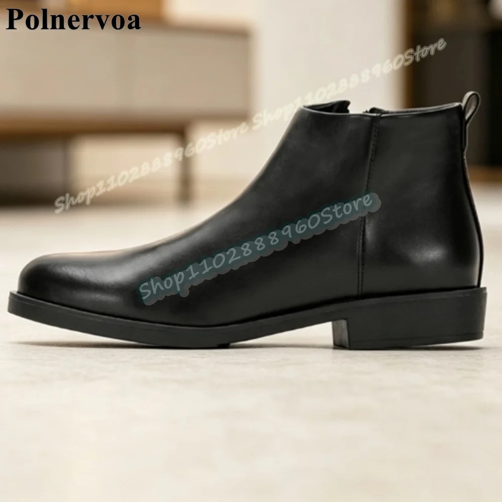 Simple Style Black Leather Business Men Pumps Flats Party Shoes For Men Side Zipper Banquet Catwalk 2026 Fashionable Men Shoes