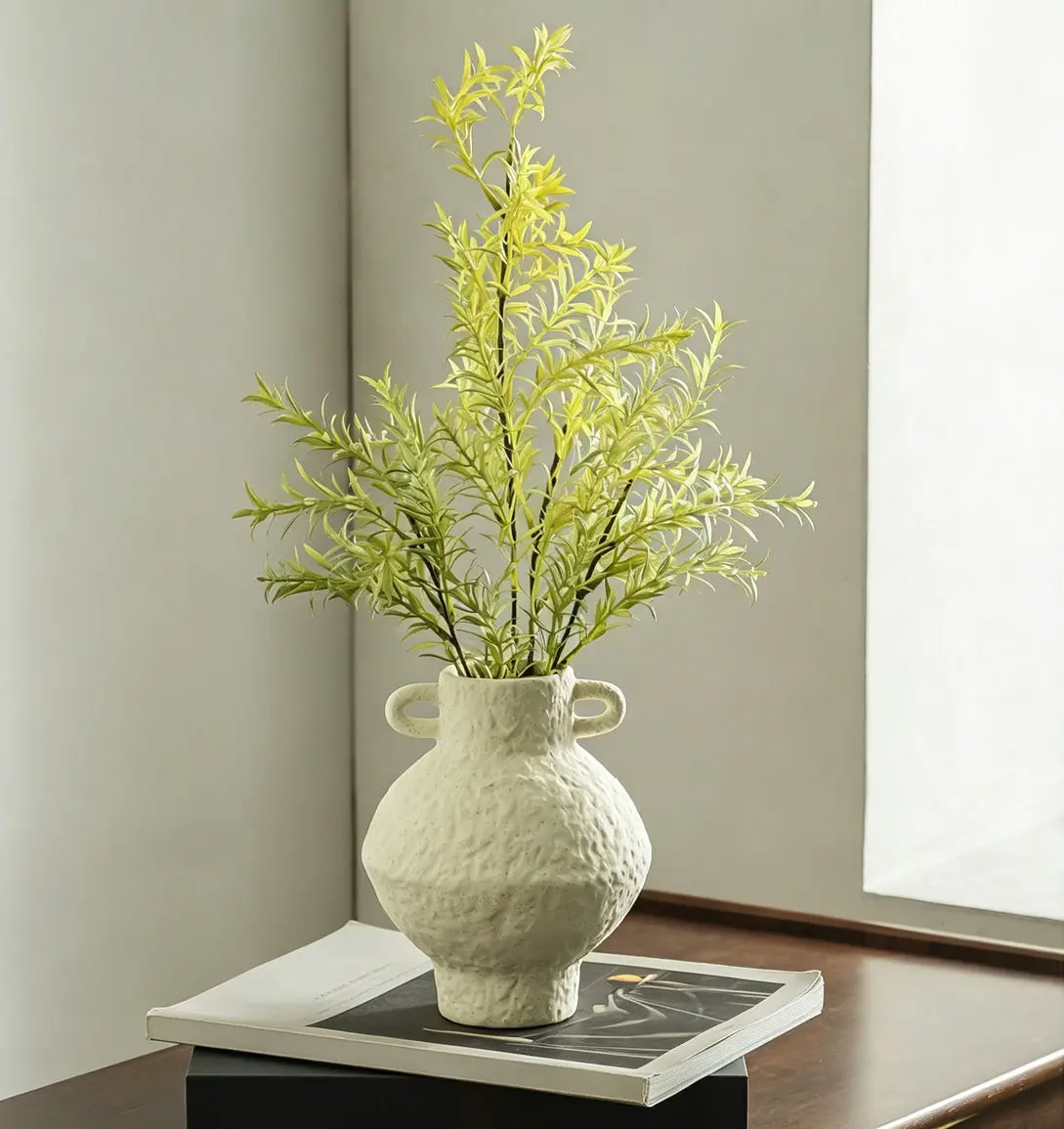 

Mid-Century Modern Double Ear Ceramic Vase,Textured Wabi Sabi Flower Arrangement Vase,Minimalist Home Decor for LivingRoom&Table