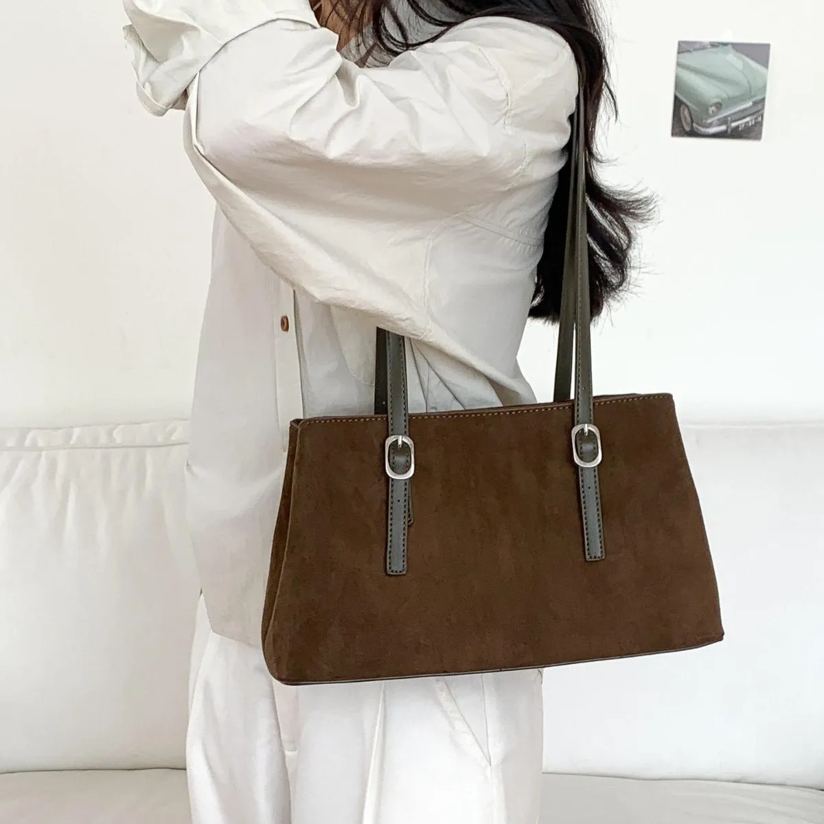 Retro Suede Shoulder Bags for Women Multiple Compartment Tote Handbag Autumn and Winter Bucket Bag NEW Designer Women's Bags