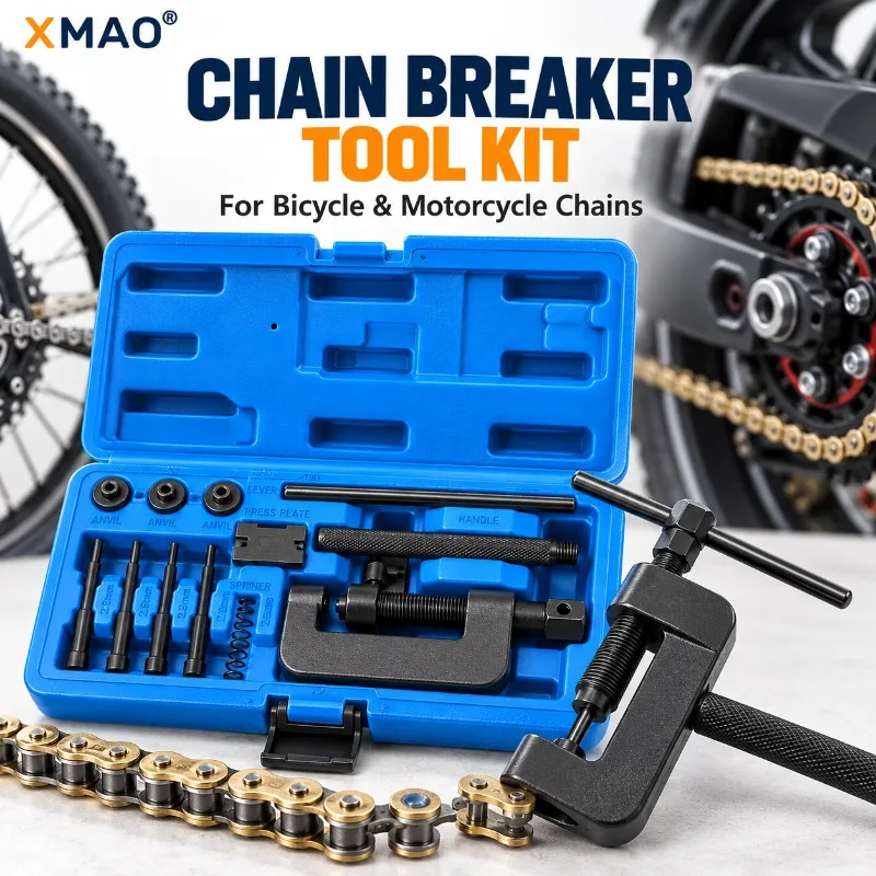 XMAO Motorcycle Bicycle Chain Breaker Riveter Tool Kit, 2.2/2.9/3.8mm Pin Press Cutter for Timing Cam Drive Chain Repair