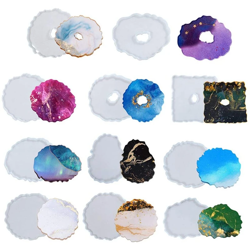 

Coaster Mould For Resin, 11Pcs Silicone Geode Coaster Resin Casting Irregular Round Shape, Coaster Epoxy Molds