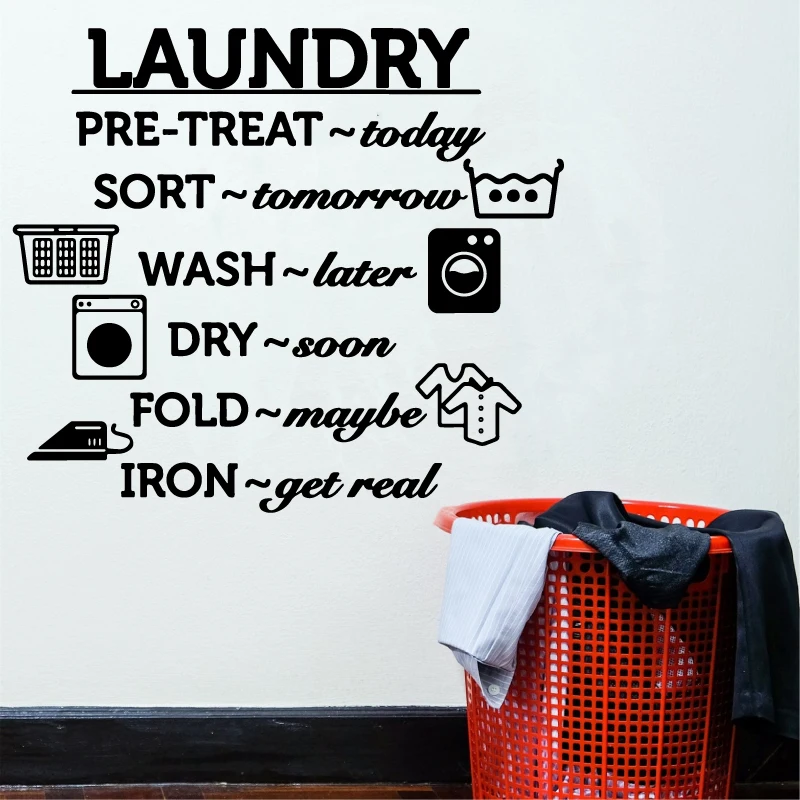Laundry Room Vinyl Wall Decal Wash Dry Fold Iron Quote Wall Sticker Laundry Room Decoration Wall Mural Removable Wallpaper XY03