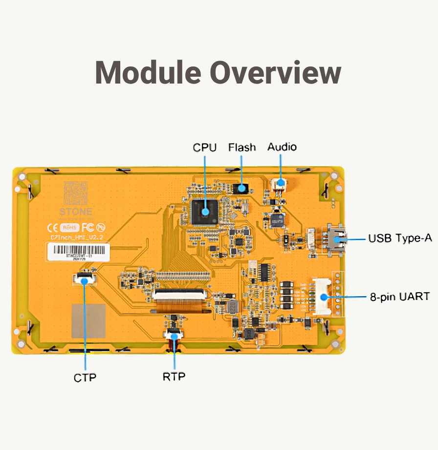 STONE C 7,0 Zoll HMI-Displaypanel TFT LCD ohne Touchscreen RS232/RS422/RS485/TTL 800*480 für Arduino – Detail 2