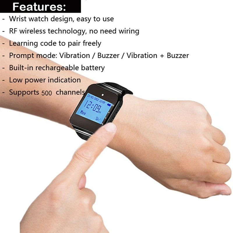 Wireless Restaurant Pager Waiter Calling System With Watch Call Button For Hookah Bar Cafe Bar Customer Service