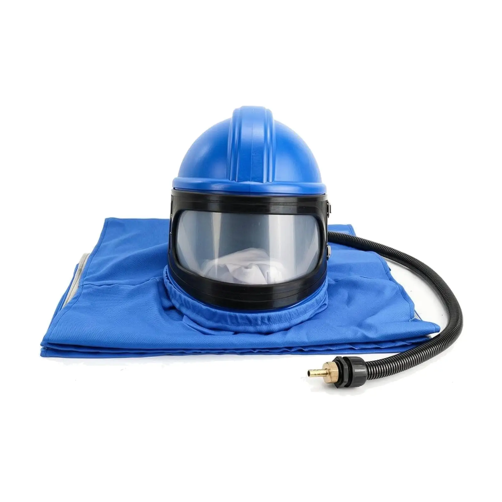 Air Supplied Sandblasting Hood Full Face Media Projecting Helmet with Canvas Cape and Clear Lens for Sanding Grinding Tasks