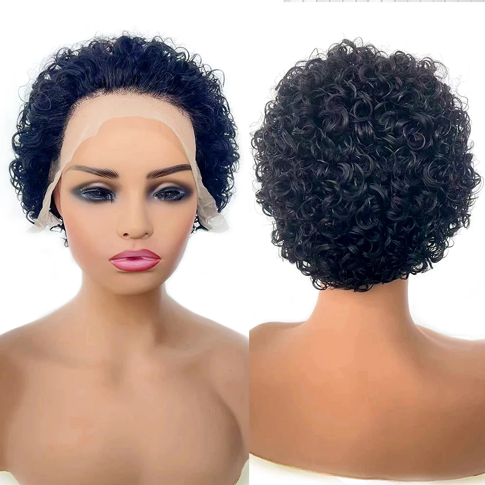 DreamDiana Malaysia Remy Human Hair Glueless 13X4 Lace Frontal Short Hair Wigs 4 Inch Short Curly Human Hair Wigs Pixie Cut Wigs