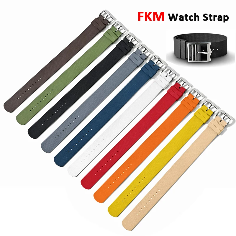

One Piece FKM Strap 20mm 21mm 22mm Universal Fluoro Rubber Watch Band Waterproof Sport Wrist Bracelet for Seiko Omega IWC