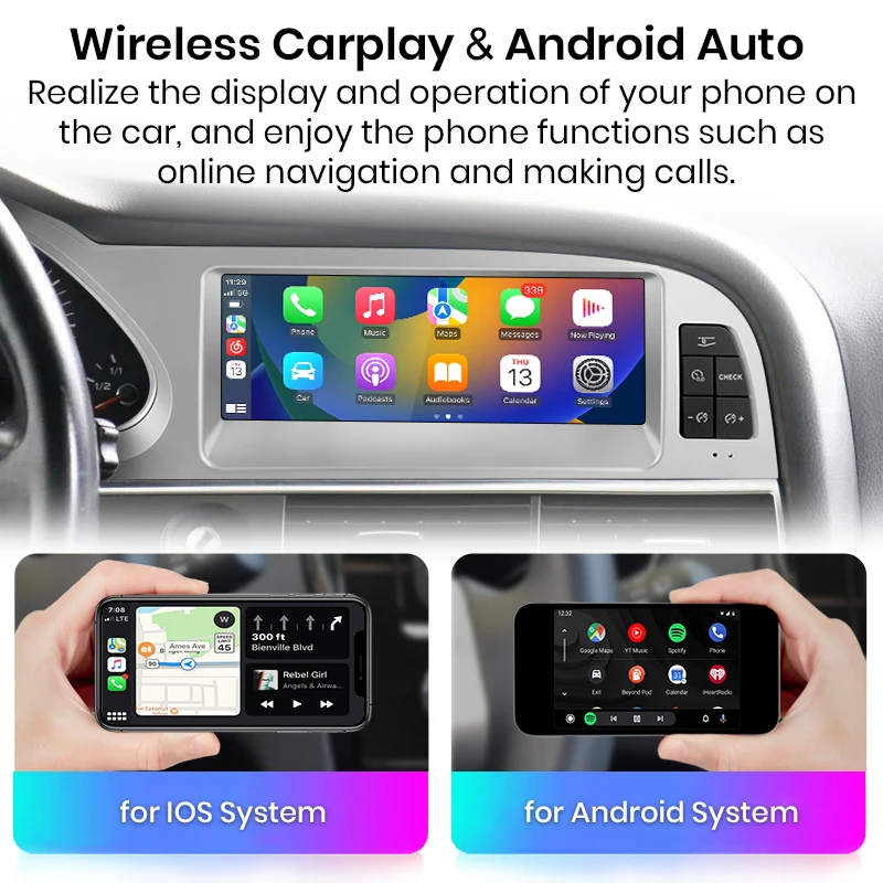Junsun 8,8 pulgadas CarPlay para Apple Radio de coche Multimedia para Audi A6 C6 4F 2005-2011 Bluetooth inalámbrico Android Auto GPS estéreo 5