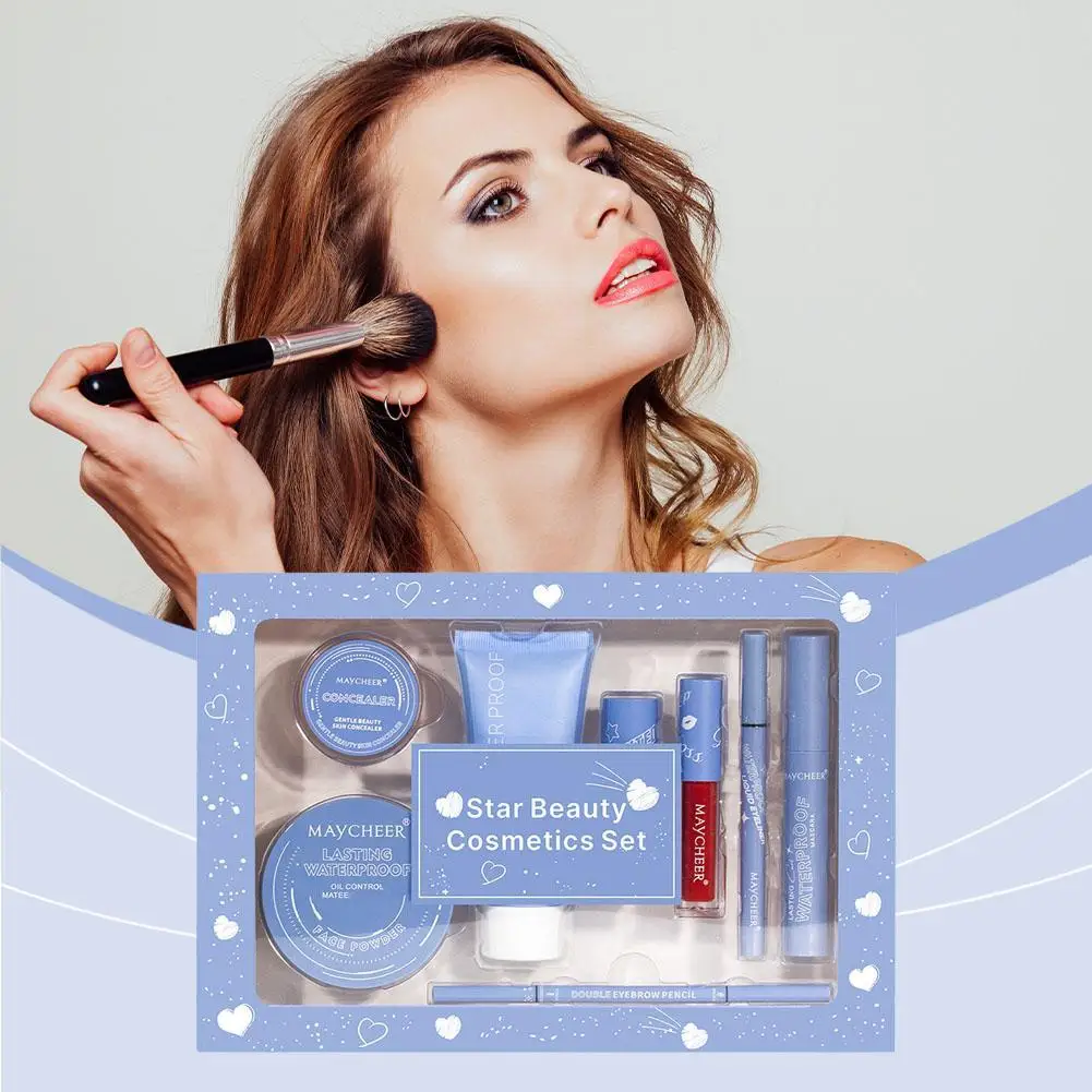 Nuevo rímel en polvo, lápiz labial compacto, delineador de ojos y otros cosméticos, juego de regalo de maquillaje para mujer, juego de cosméticos para principiantes de 8 piezas