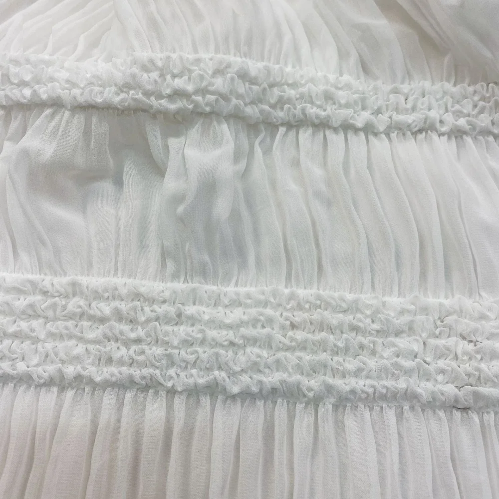 140cm wide Straighten 1yard/lot = 45cm Natural Measure Summer Chiffon Crease Embroidey Pleated Fabric Material Dress Fabric X499