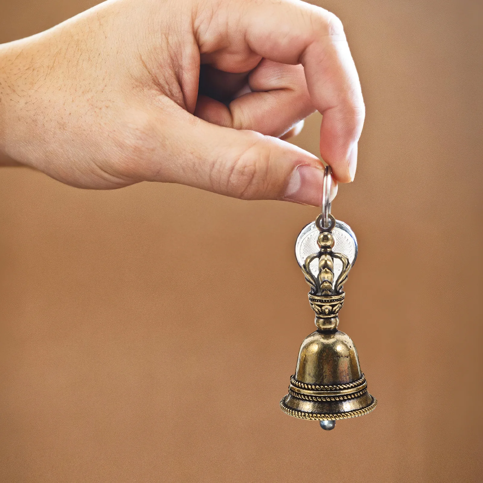 

5Pcs Keychain Bell Vintage Style Brass Hand Bell Ritual Decor for Altar Wedding Ceremony Desktop Decoration Ritual Handbell