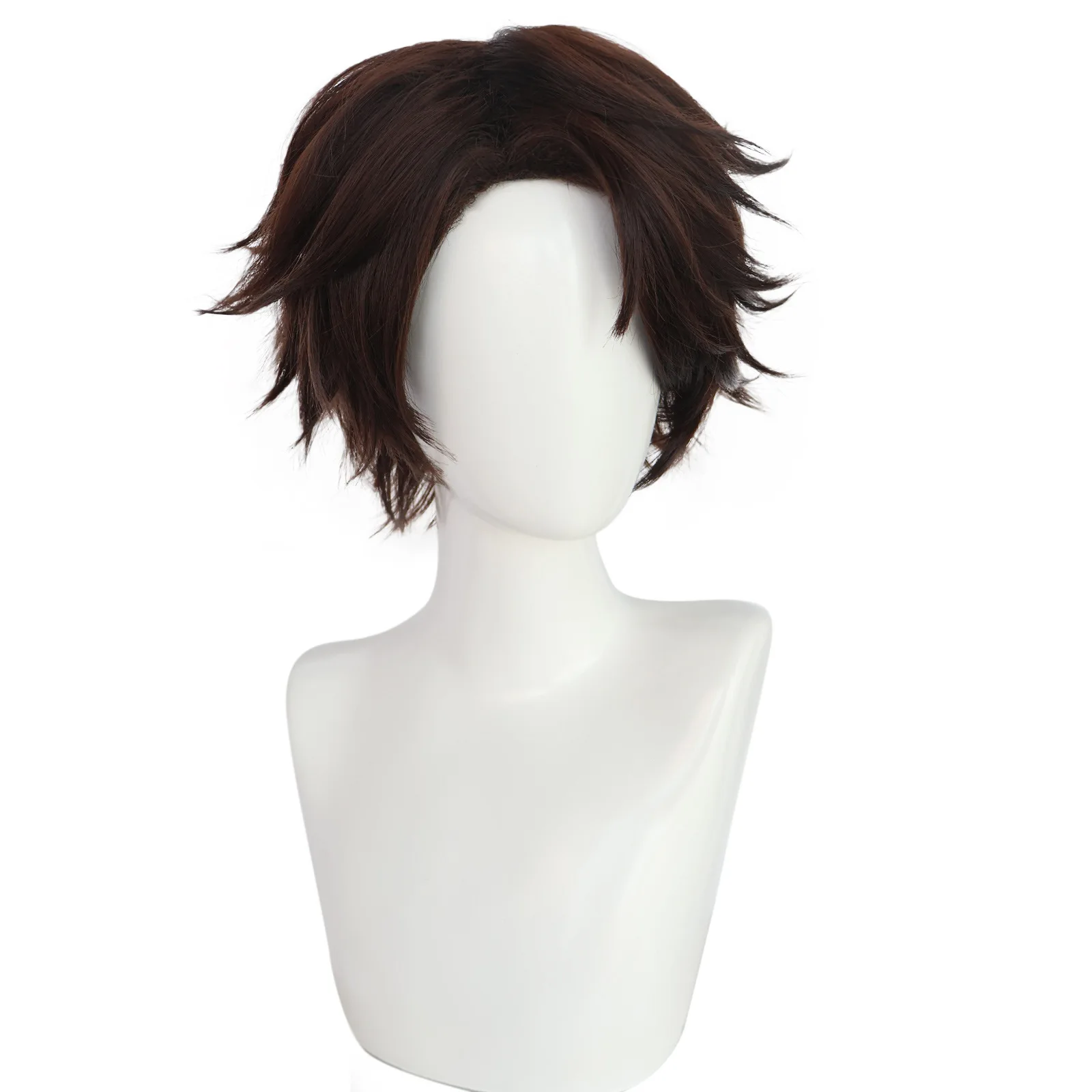 Prisión azul Xuegong Jianyou con una peluca permanente corta marrón ligeramente fuera del centro para Cosplay