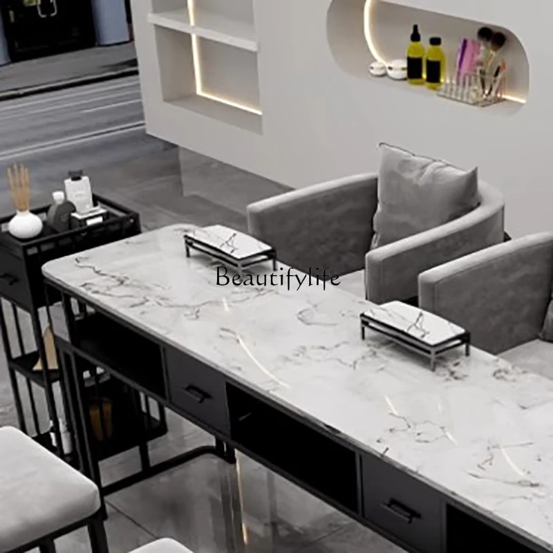 유리 상단 디자인 네일 테이블 다기능 전문 클래식 유행 네일 테이블 스토리지 간단한 메사 매니큐어 가구