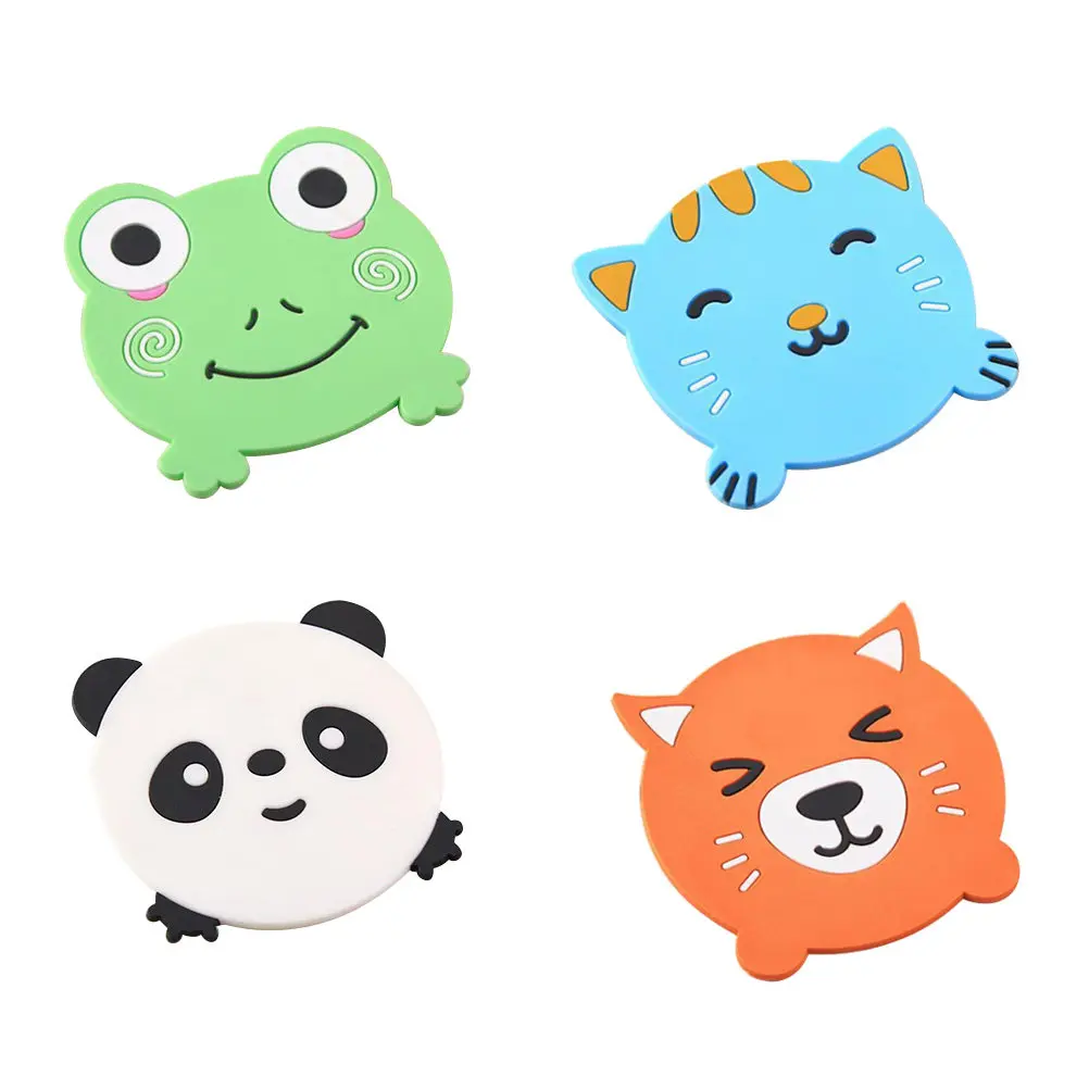 

4Pcs Silicone Animal Coasters Cartoon Style Thickened Non-Slip Cup Mats Colorful Cup Pads for Kitchen Drink Protection