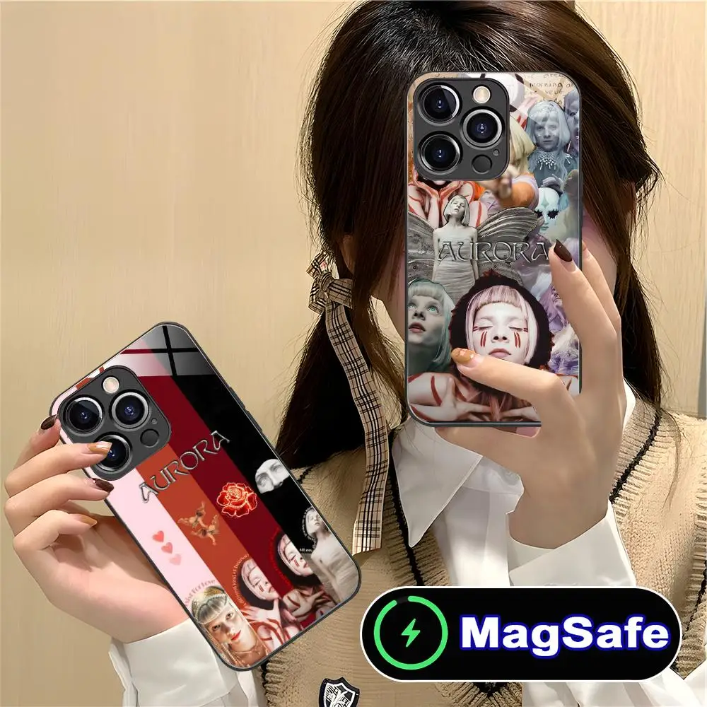 

Чехол для мобильного телефона Aurora Aksnes для iPhone 17 16 15 14 13 12 11 Air Pro Max Plus Mini MagSafe, стеклянный, цветной, красивый