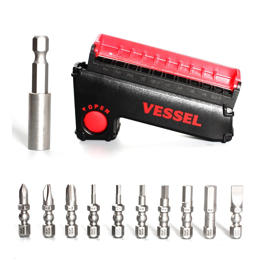 VESSEL 1/4\'\' Ratchet Screwdriver Set with Strong Magnetic Screwdriver Bits Hand Tools 2200MBH + 11Bits (+ Bag)