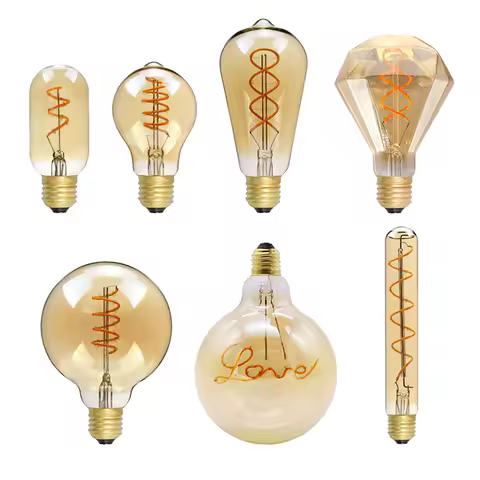 E27 LED Filament Light Bulb 220V 4W A60 ST64 T45 T185 G80 G95 G125 Retro Vintage ampoules LED Edison Lamp Spiral Bulb For Home