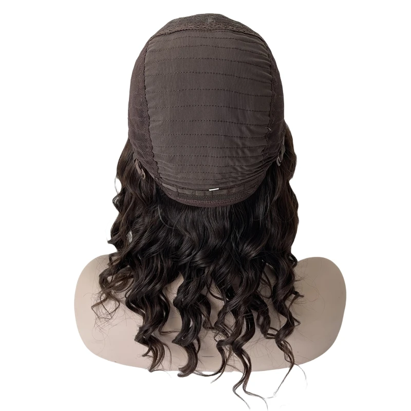 20 بوصة شعر بشري بكر أوروبي بني داكن 2 # شعر مستعار فضفاض مموج كوشير 4x4 شعر مستعار يهودي حريري للنساء #6