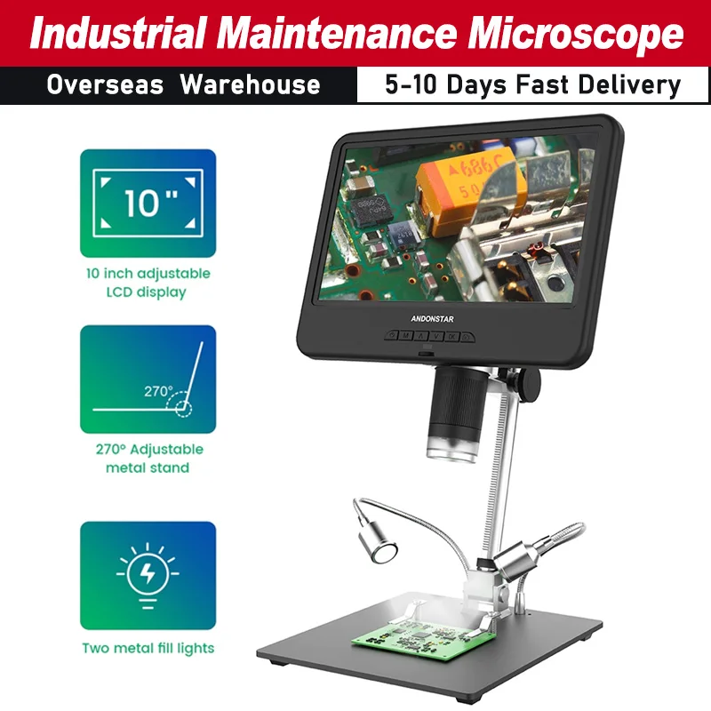 Professional Digital Microscope 12 Million Pixel IPS Touching Screen 260X Magnification Soldering Microscope with LED Fill Light