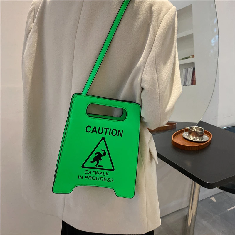 Crossbody Bag Women Creative Caution Letters Sign Handbag Cute Fluorescence Color Shoulder Bags for Female Clutches Purse Bolsa