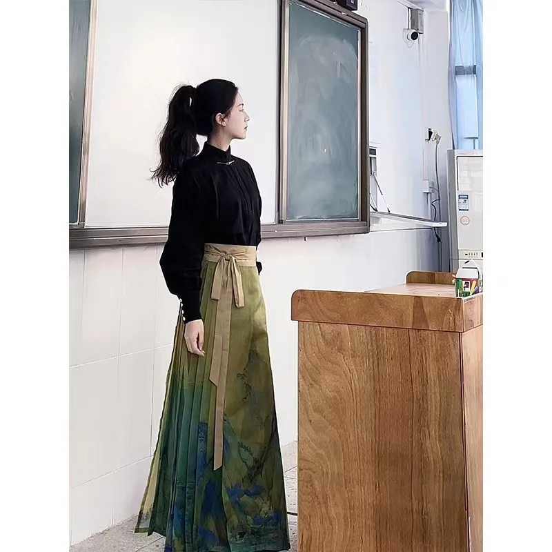 Traditional Daily Hanfu Women's Chinese Style Suit Embroidery Sleeve Horse-face Pleated Skirt Fashion Street Wear Clothing