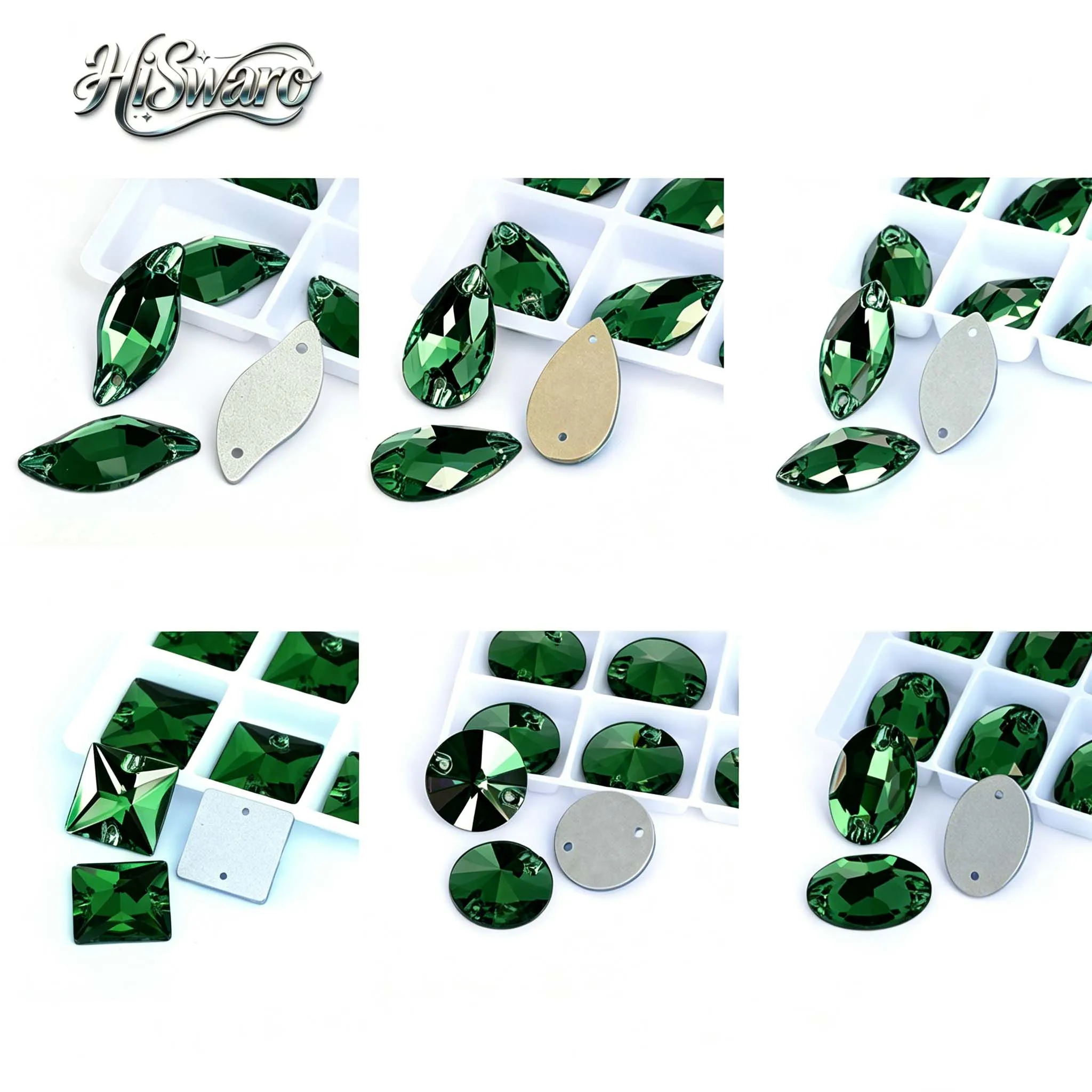 

Wholesale Emerald K9 Glass Mix Size Sew On Rhinestones Sewing Crystal Flatback Stones Garment Fabric Accessories Wedding Dress