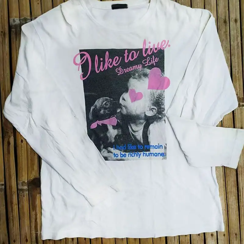 

Men Women Hip Hop Letter Print Graphic Oversized T Shirt Y2k Harajuku Fashion Round Neck Shirt Long Sleeved T Shirts Streetwear