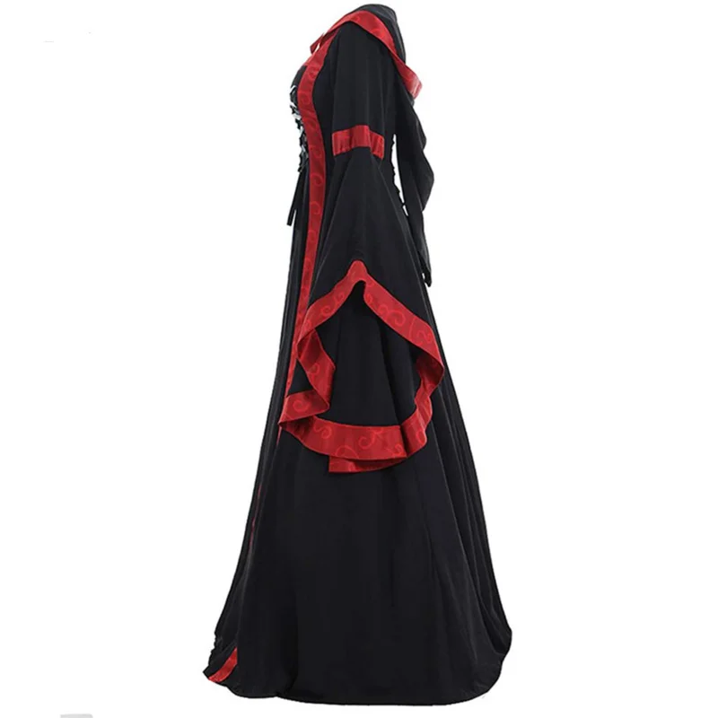 Halloween Women European Medieval Retro Court Princress Cosplay Costume Girls Long Sleeve Hooded Collar Masquerade Clothing 2024