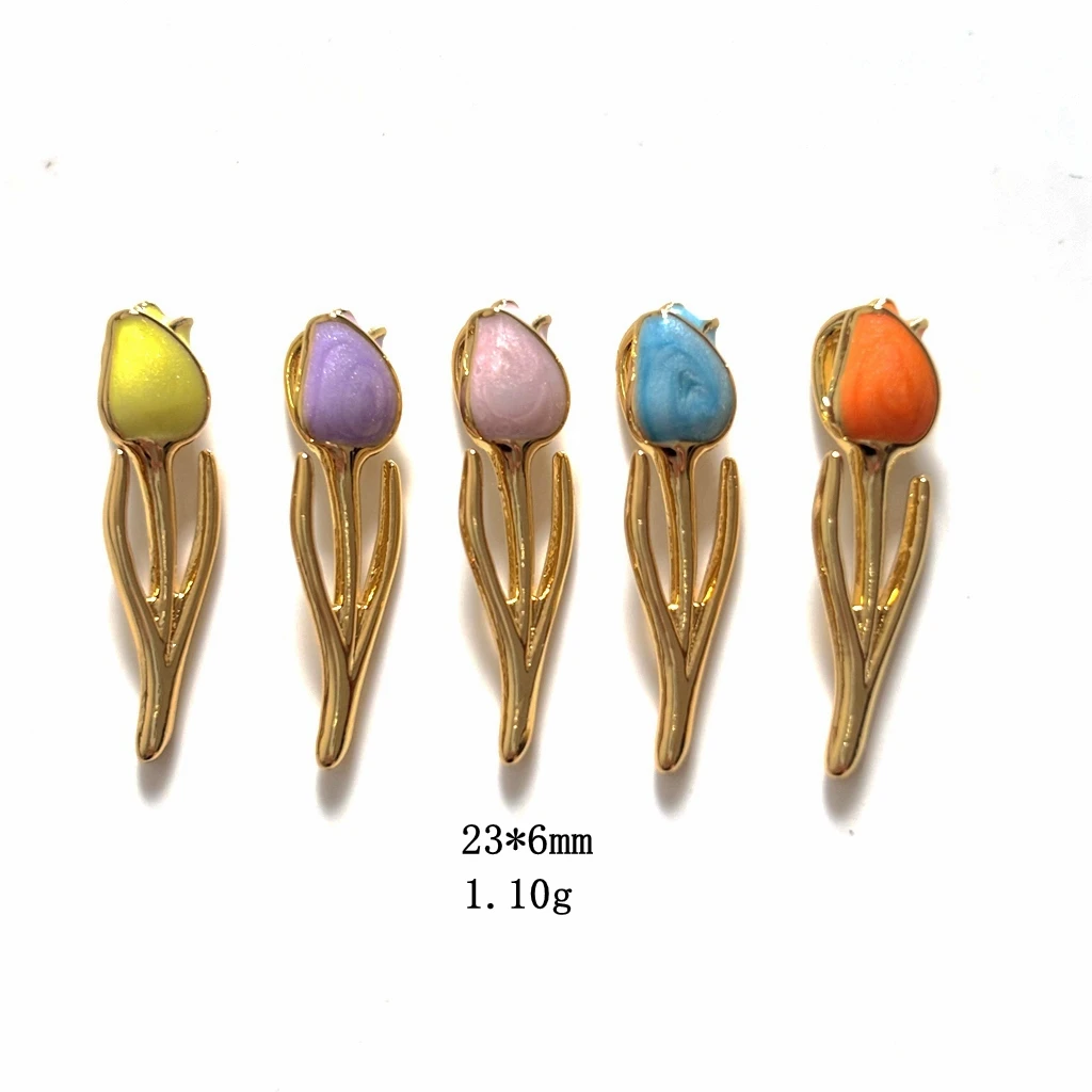 5pcs -23x6mm Enamel Tulip Charms Pendant Cute Flowers DIY Jewelry Making Accessories Findings for Necklace Bracelet Earrings