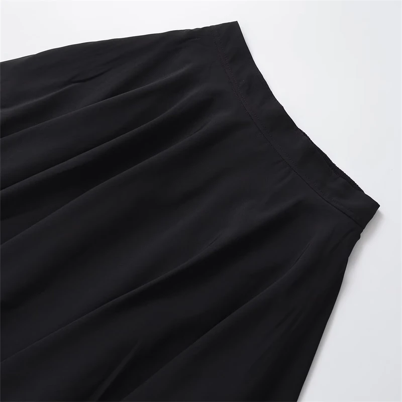 KEYANKETIAN 2024 Autumn New Women's Black MIDI Skirt Elastic Waist Pockets Simple style Fashion Slim  A Line Long Puffy Skirt