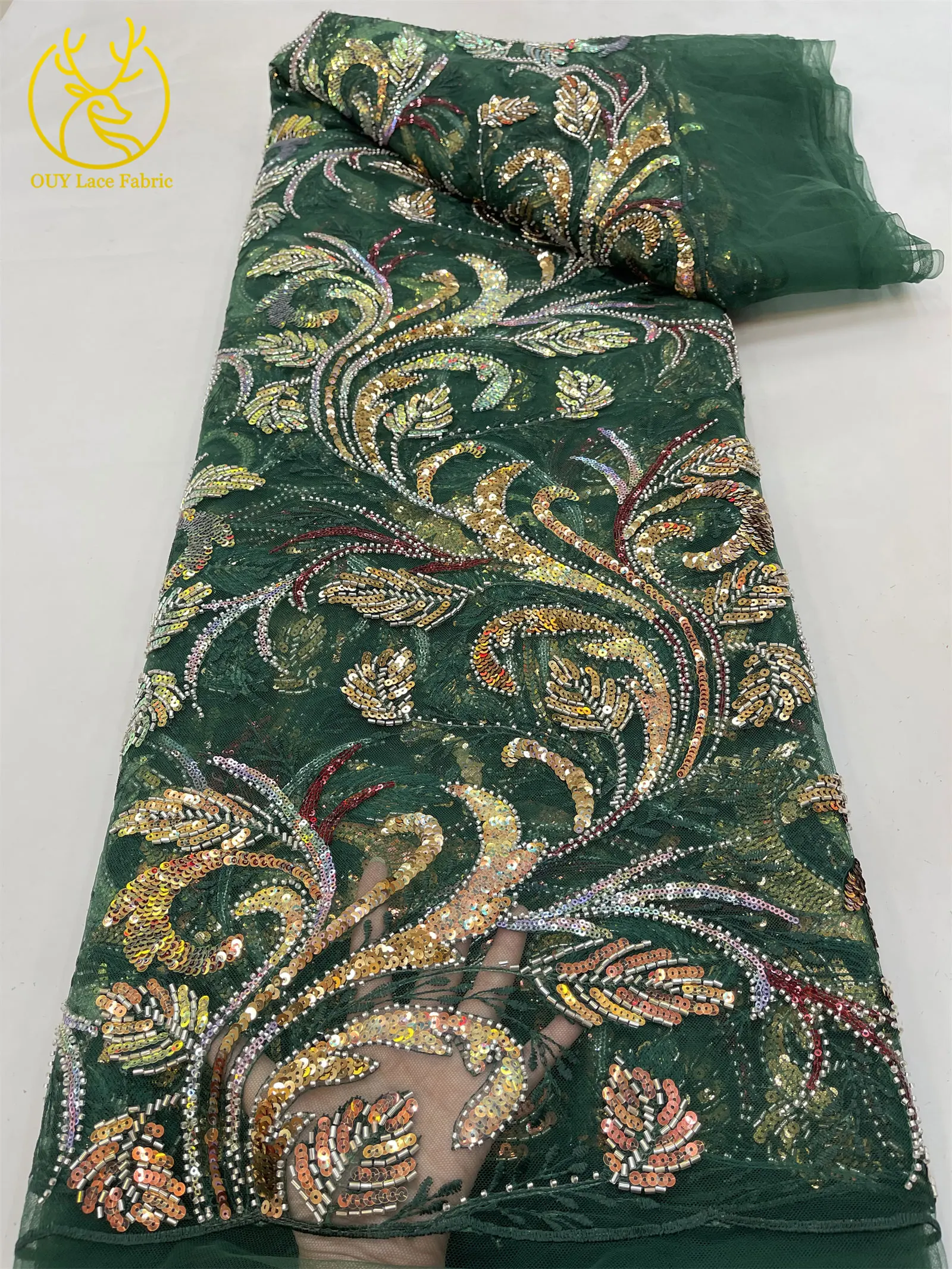 Luxuriöser Goldener Afrikanischer Perlen-Pailletten-Spitzenstoff 2026 Eleganter Französischer Stickerei-Tüllspitzenstoff Nigerianisches Party-Hochzeitskleid – Detail 8