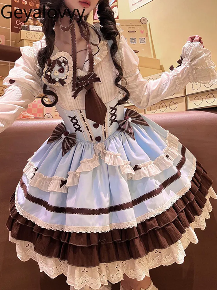 

Women's 2 Piece Sets New Sweet and Cute Girls Outfit Lolita Style Short Sleeve Inner Shirt and JSK Dress Set Summer 2026