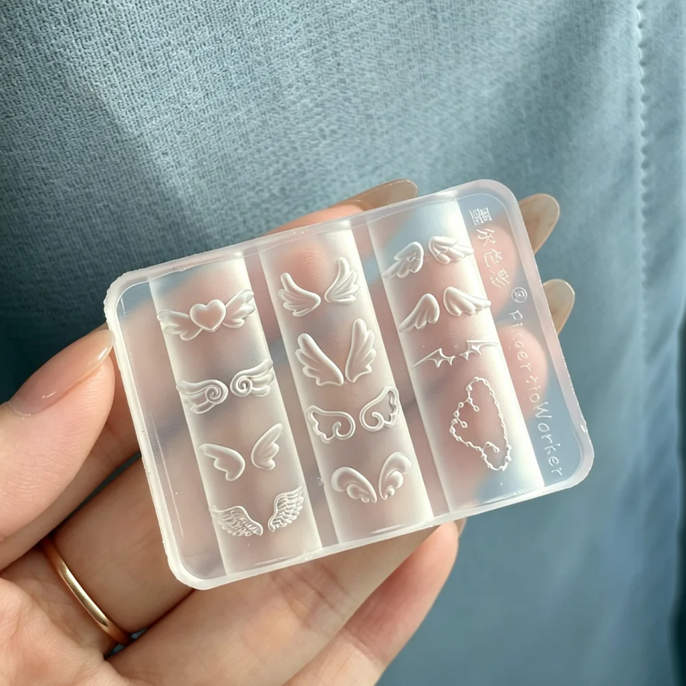1pc 3D Angel Wing Heart Nail Silicone Mold, Mini Love Wings Relief Nail Art Template, Multiple Sizes Cupid Wing Silicone Mould F
