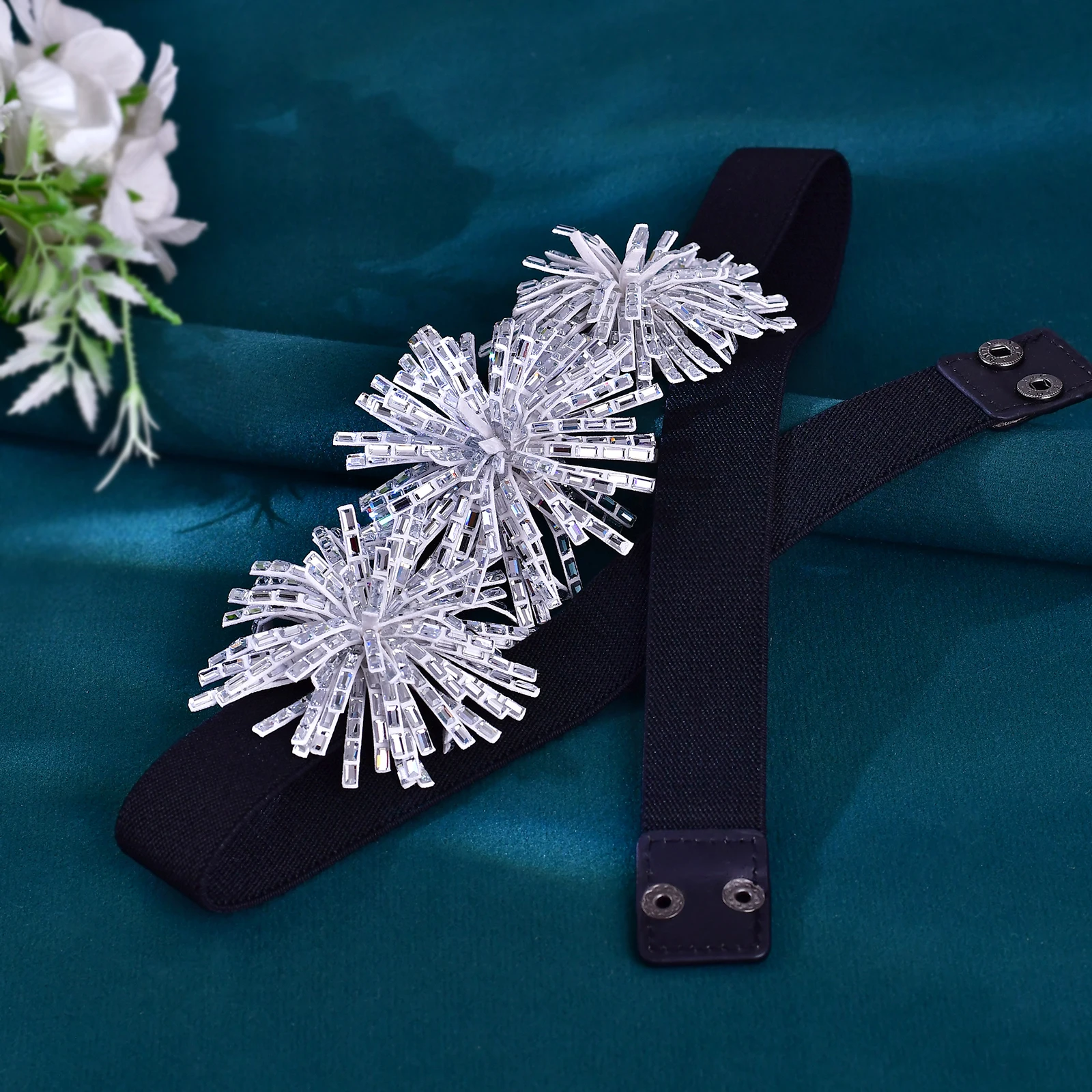 Fashionable Sequined Elastic Garment, Women's Versatile Waist Belt With Black Snap Closure, Sweater And Coat Accessory S341