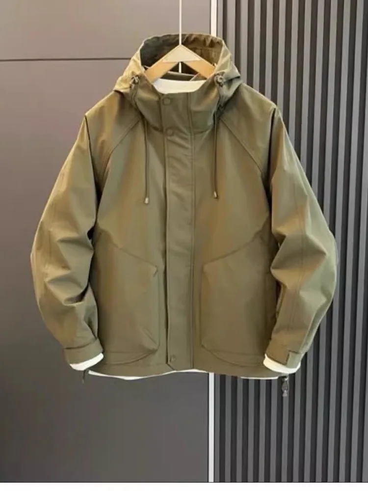 

Men's Spring Autumn Jacket Outerwear Casual Windproof Hooded Fashion Loose Workwear Trendy Zipper Closure Long Sleeve Polyest...