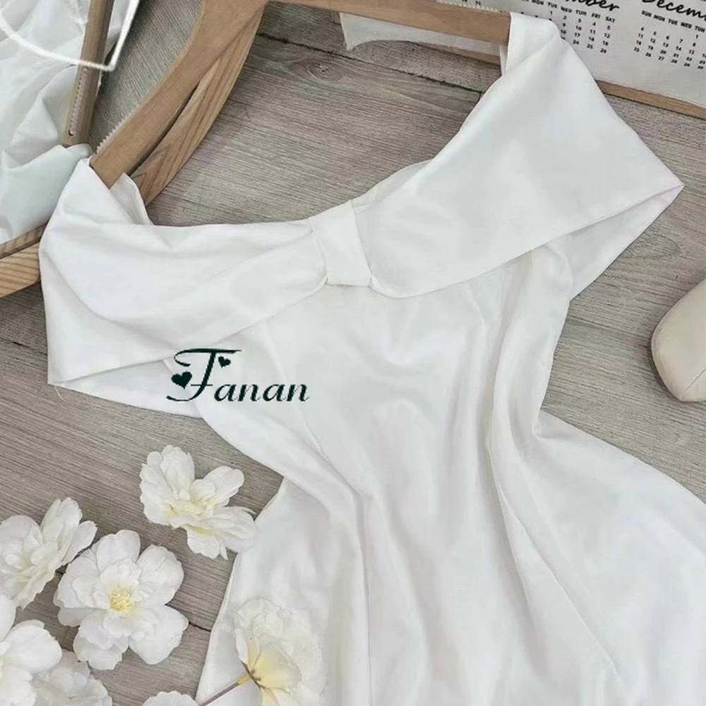 Customized Jiayigong Elegant and White Jersey Evening Dresses Simple Off the Shoulder Mini Length A-line Pleat Daily Formal Home