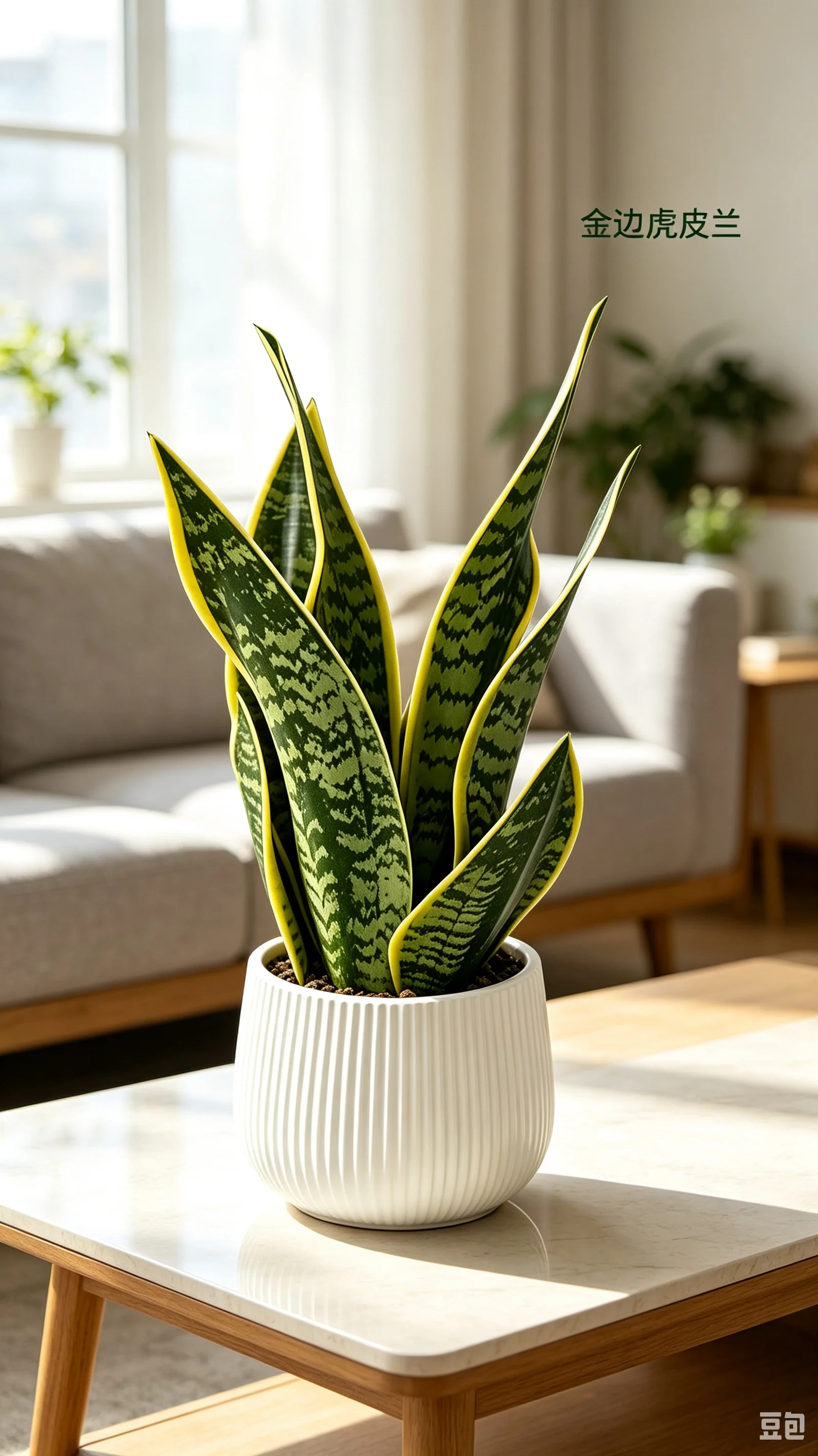 Snake Plant Ceramic - ต้นไม้ประดิษฐ์ลายงูในกระถางเซรามิกสีขาว ต้นไม้ปลอมขนาดใหญ่ สำหรับตกแต่งบ้าน สำนักงาน ห้องนั่งเล่น