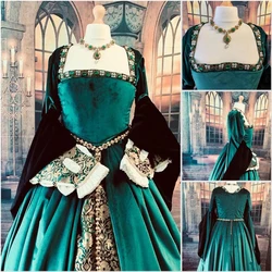 Medieval Anne Boleyn Ball Gown Dress Costume Tudor Period Queen Elizabeth Green Prom Dress Civil War Southern Belle Costume