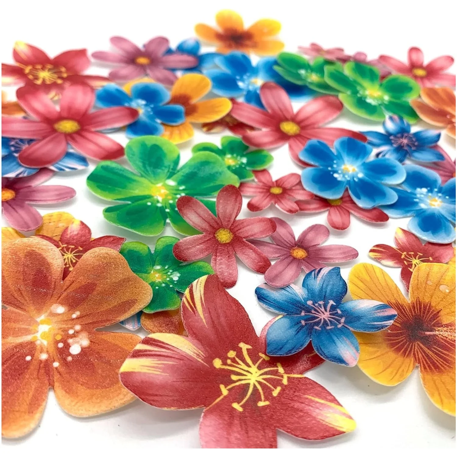 75Pcs Wafer Flowers Cupcake Toppers Wedding Cake Party Food Decoration Mixed Size & Colour