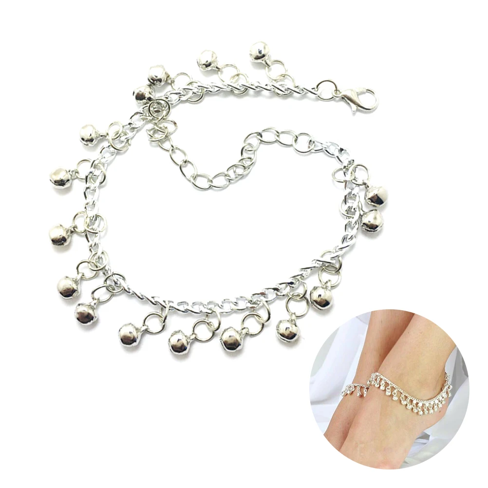 Silver Anklet Decorative Bell Fashionable Shaped Decoration Adjustable Multilayer