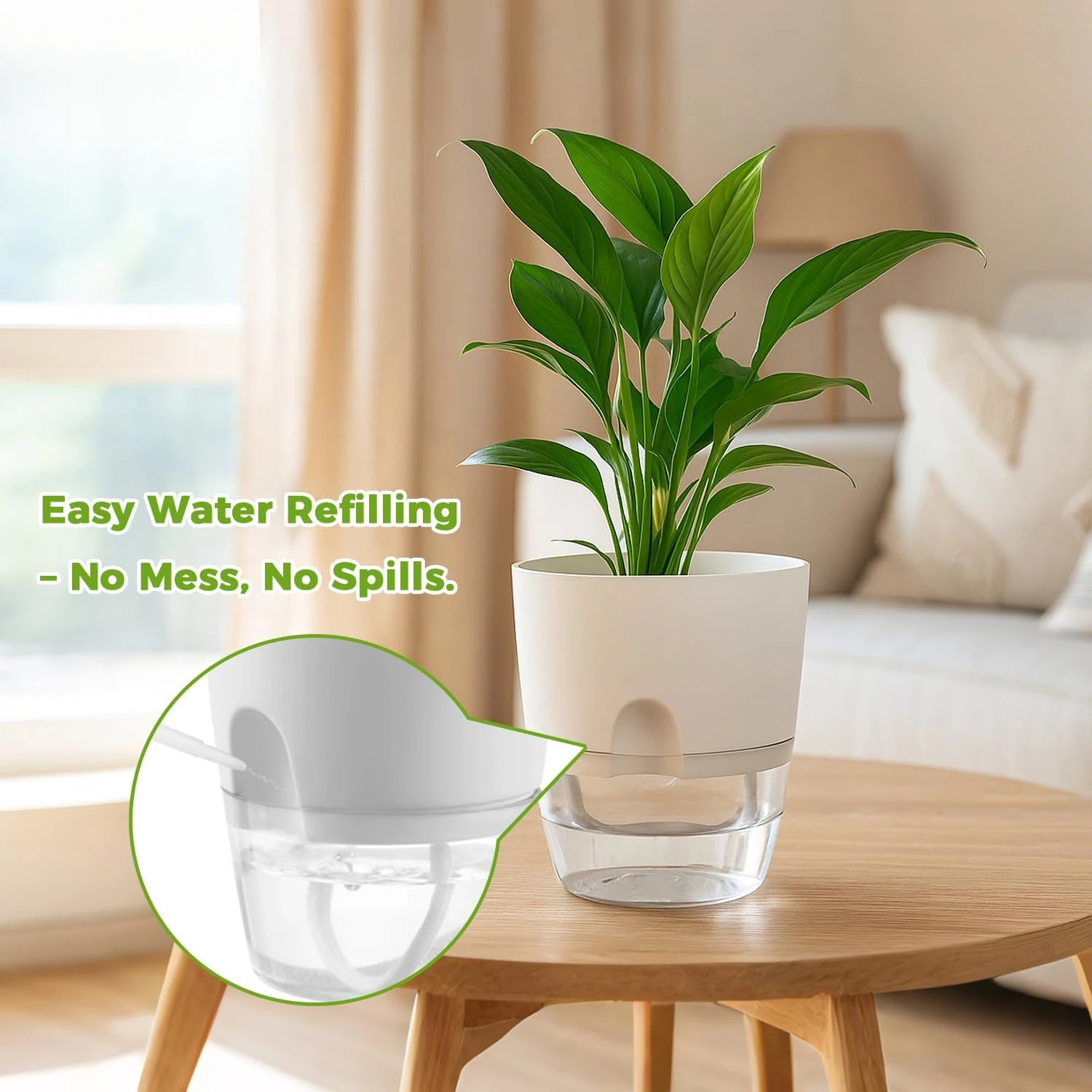 Self Watering Plant Pot, Double Layer Transparent Water Storage Planter, Absorption Flower Pot for Indoor House Plants