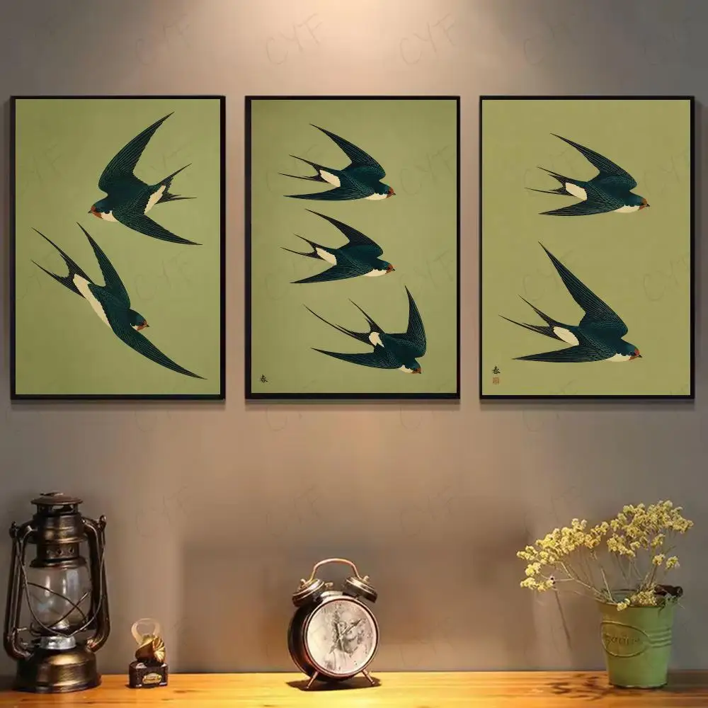 Green Swallow Bird Wall Art Poster HD Self Adhesive Waterproof Wall Art Ideal for Home Office Dorm Bedroom Great Gift