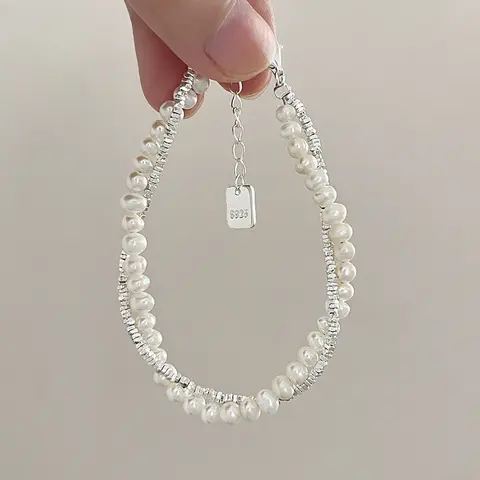 Fashion 925 Sterling Silver Pearl Bracelets for Women Korean Luxury Double Layer Pearl Silver Chain Bracelets Party Jewelry Gift