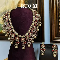 Vintage European and American Exaggerated Heavy Industry Light Luxury Large Glass Pearl Rhinestone Vintage Necklace Earrings