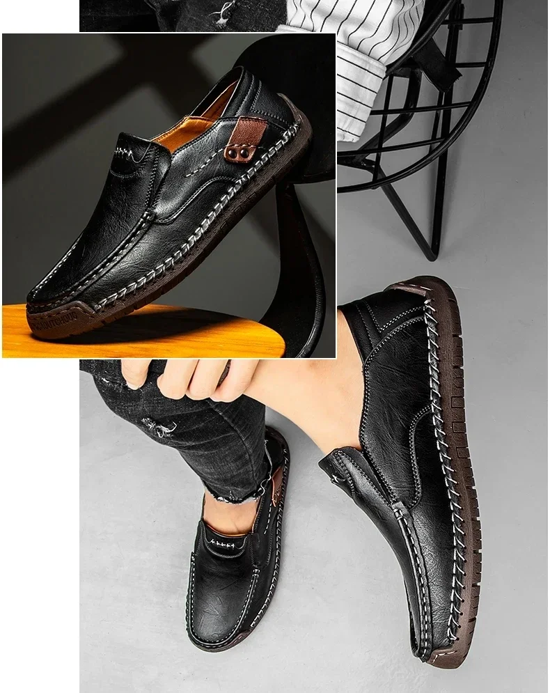 Neue modische Herren-Freizeitschuhe, handgefertigte Leder-Loafer, bequeme Herrenschuhe, hochwertige Schuhe aus Spaltleder, flache Fahrschuhe, Größe 48. – Detail 21