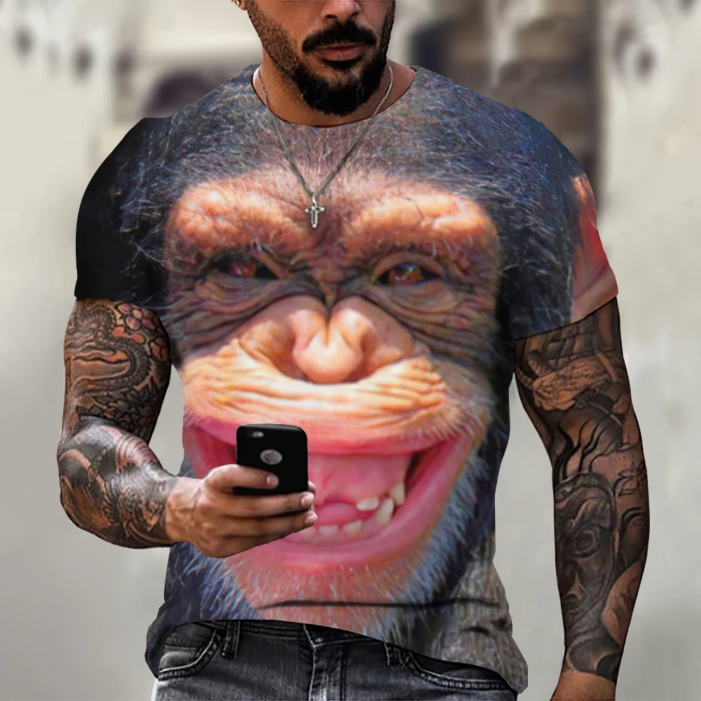 T-shirt da uomo Moda Scimmia Stampa 3D Top Manica corta Casual T-shirt estiva Maschile Abiti divertenti O-Collo Camicia oversize ampia