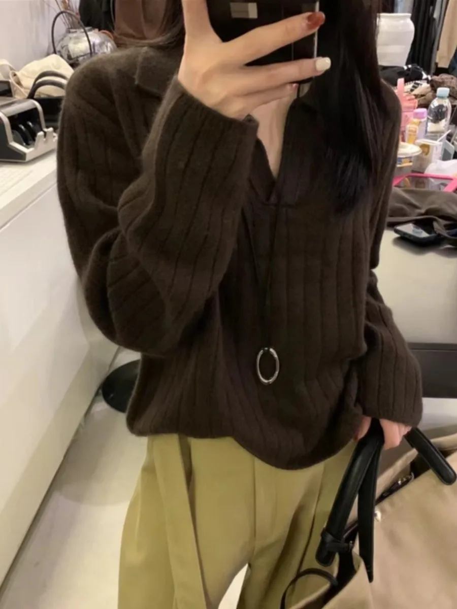   Colletto Thiened ort Maglione lavorato a maglia da donna Vestibilità ampia Autunno Inverno Faionable Strato base Top francese Sle Poliestere...