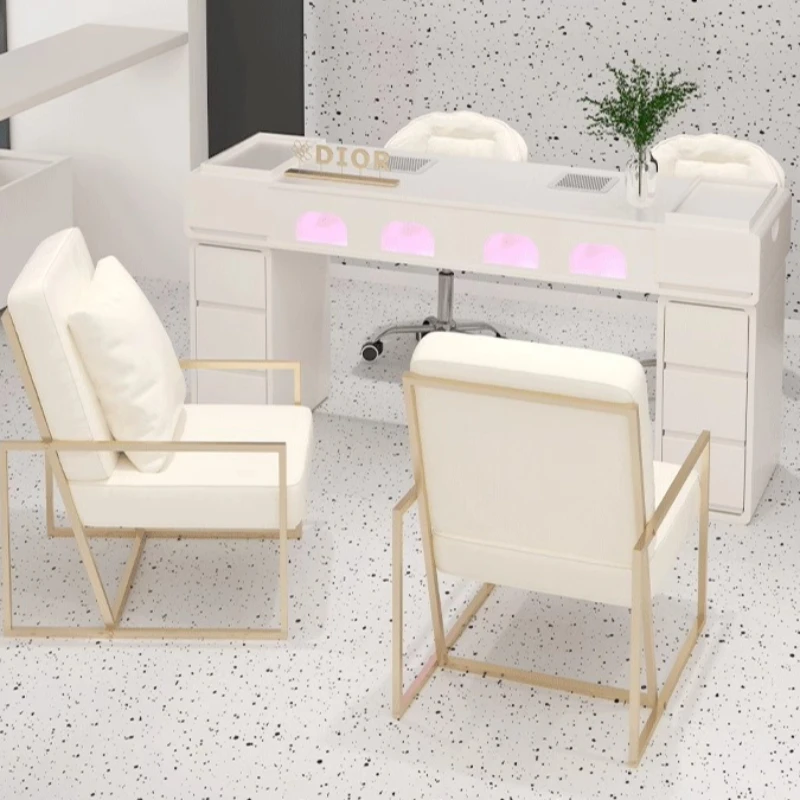 Particularly Cream Manicure Table Baking Lamp Useful Dirt-resistant Nail Table Gray Guest Salon Furniture Nageltisch XYMJZ