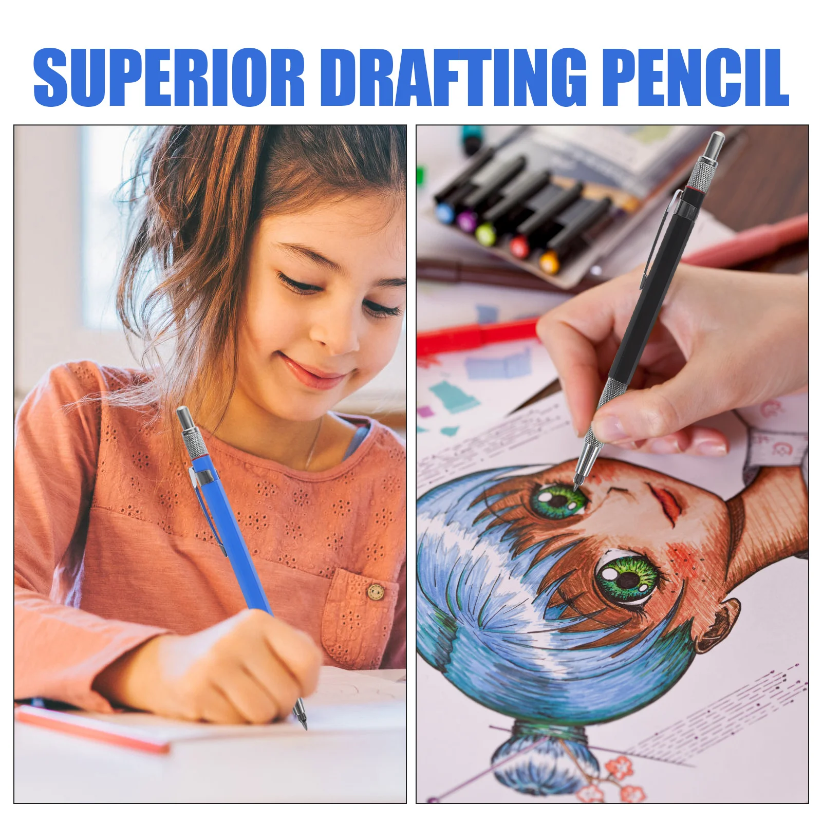 

1 Set 2.0Mm Mechanical Pencils Drafting Pencil For Students Professionals Smooth Writing Non-Slip Grip Pencil Refills Stationery
