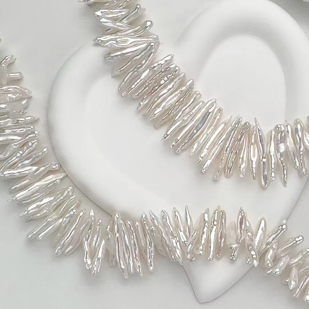 6A+ White Freshwater Pearl Loose Beads 4.5x30mm Toothpick Strip Natural DIY Jewelry Making Supplies for Women Necklace Bracelet